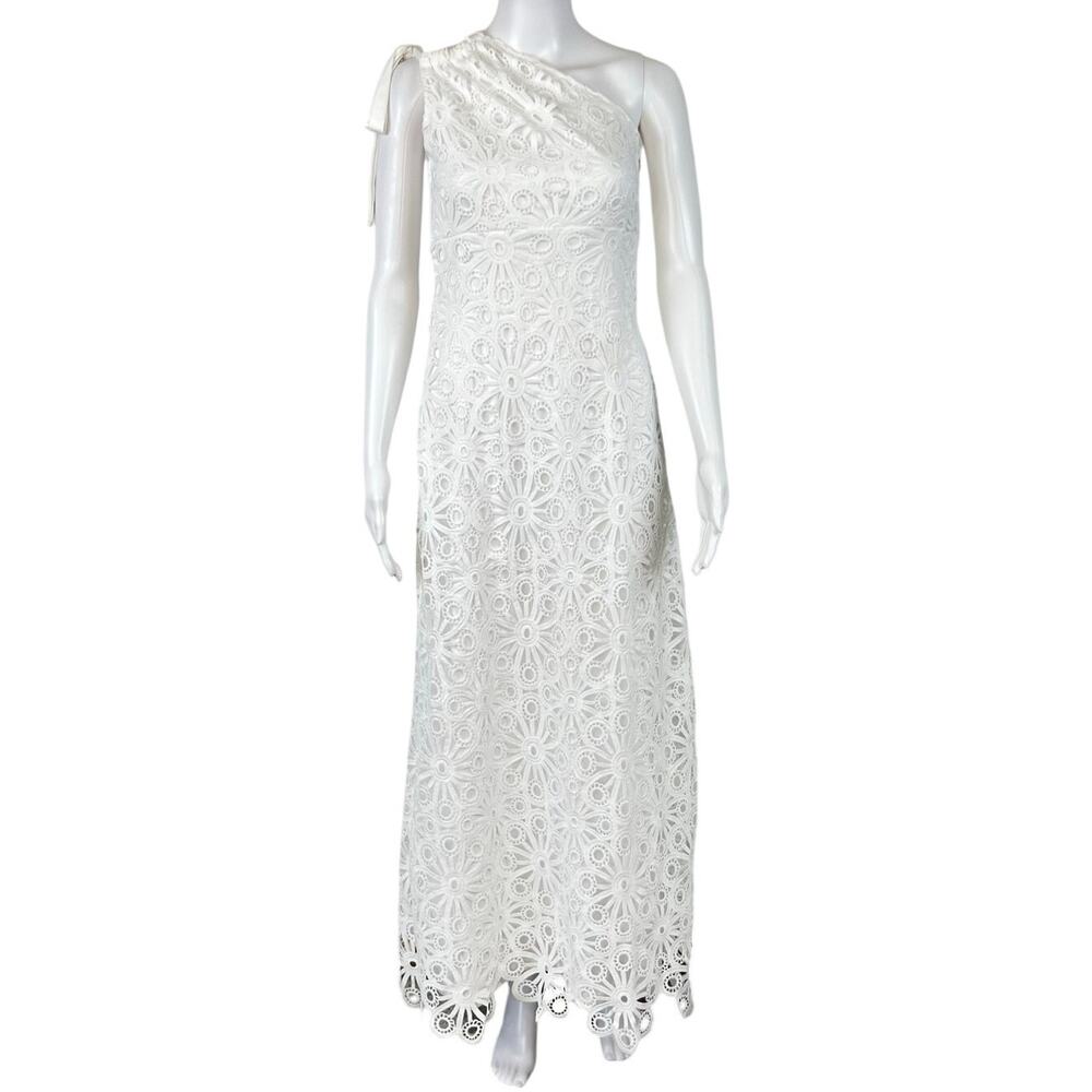 Indikah Tie One Shoulder White Cutout Maxi Bridal Engagement Occasion Dress S